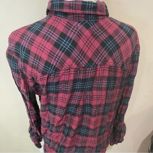 I’d : 23 Womens Red Plaid Collar Button Roll Sleeve Shirt Size L - Picture 3 of 5